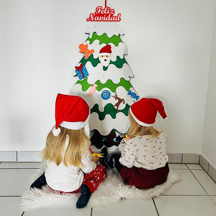 Árbol de Navidad de Fieltro con 32 Piezas + Luces LED – Decoración Educativa para Niños
