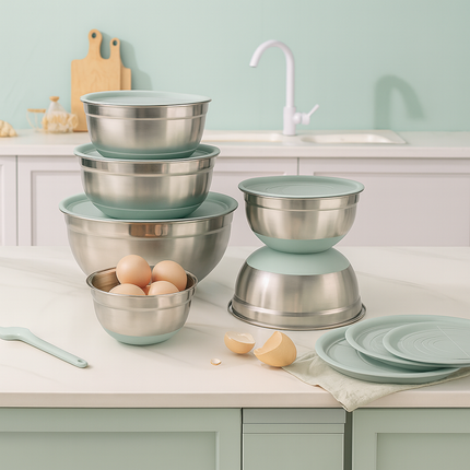 Conjunto de 6 Recipientes de Acero Inoxidable con Tapas de Silicona Multifuncionales