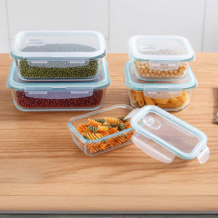 Conjunto de Recipientes Organizadores de Vidrio Templado con Tapa Antiderrame