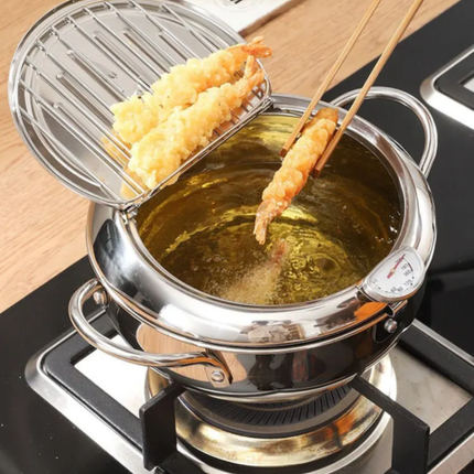 Fritadeira de Acero Inoxidable con Medidor de Temperatura y Escurridor Incorporado