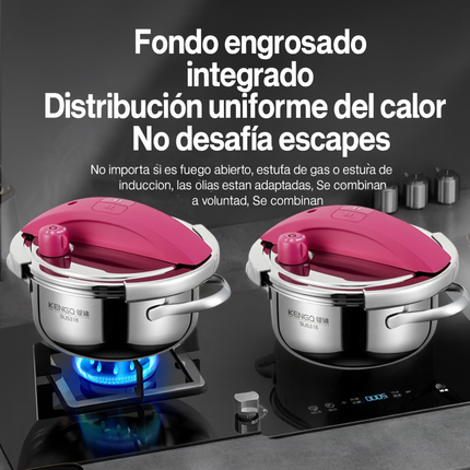 Olla a Presión 2 en 1 con Triple Capa de Acero Inoxidable Antiadherente y Tapa de Vidrio